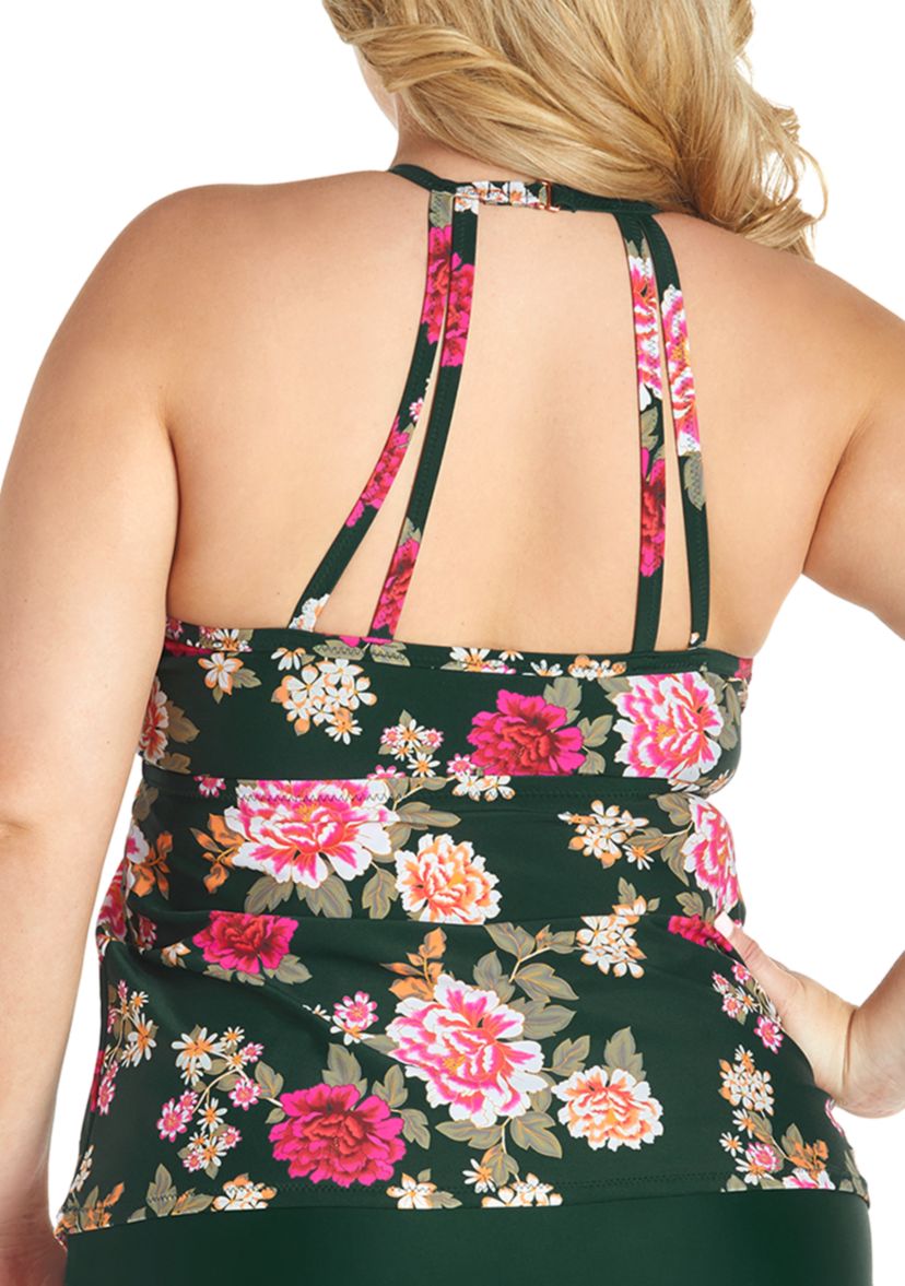 Plus Size High Strappy Neck Tankini Swim Top