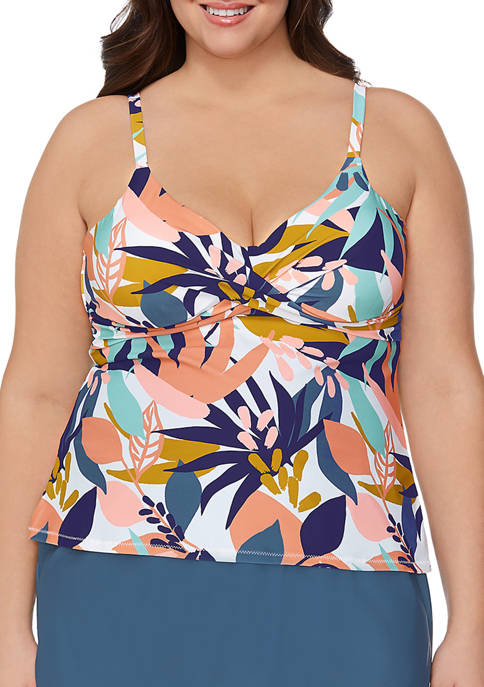 Plus Size Tropical Print Tankini Swim Top