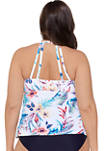 	  Plus Size Floral Cutout Tankini Swim Top