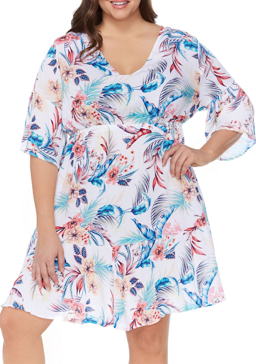 Tropical Print Swim Cover-Up Dress