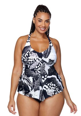 Women's Croft & Barrow® Mesh High-Neck Tummy Slimmer One-Piece