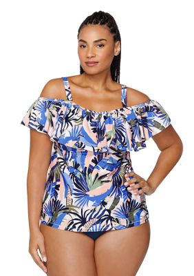 Lauren Ralph Lauren Plus Size High Neck Tankini Top Swim Bottom