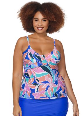 Plus Coast is Clear Twist Front Aries Tankini Style Swim Top