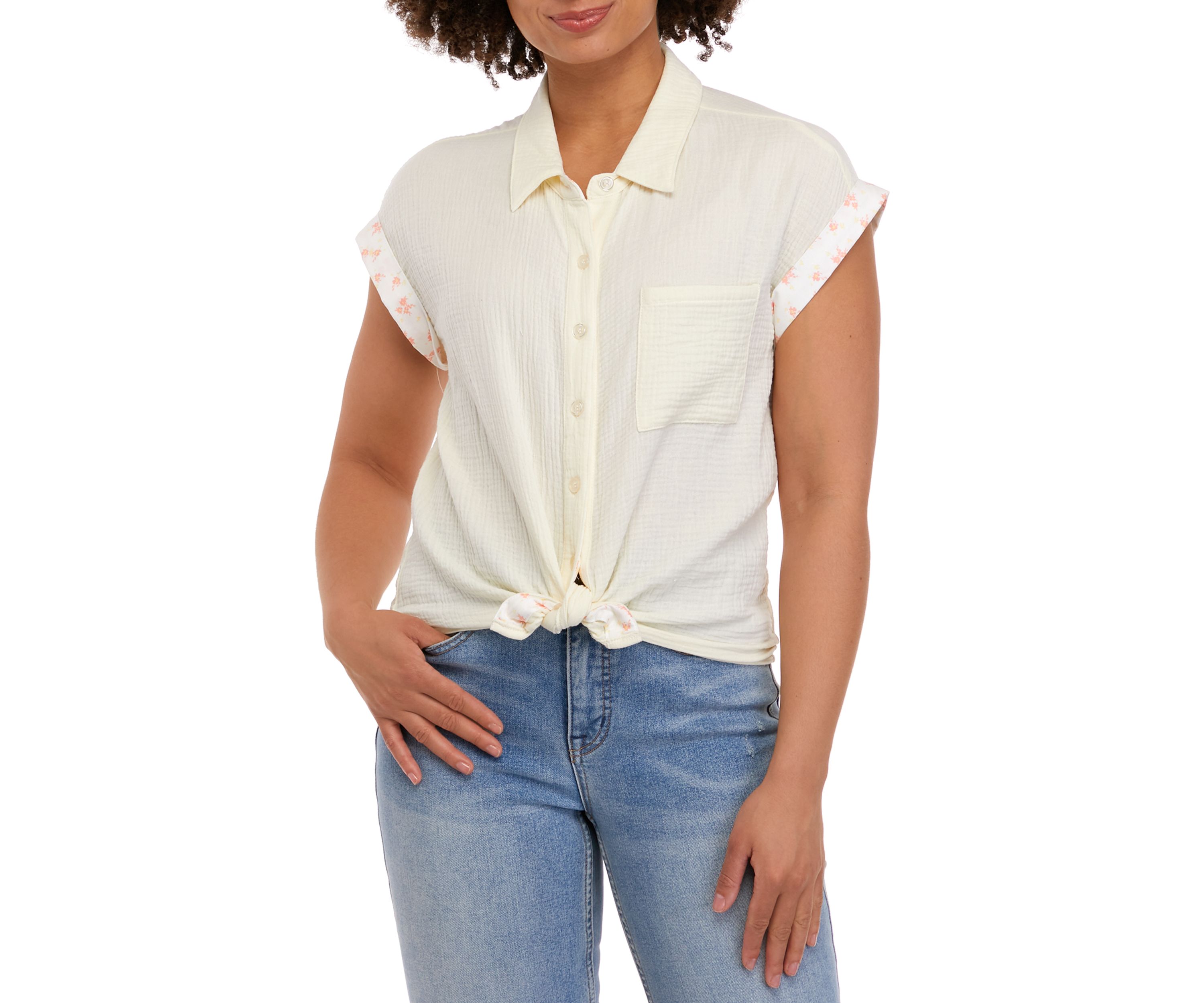 Short Sleeve Dolman Tie Front Shirt