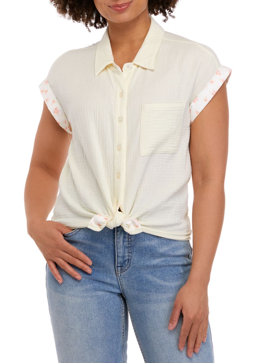 Short Sleeve Dolman Tie Front Shirt
