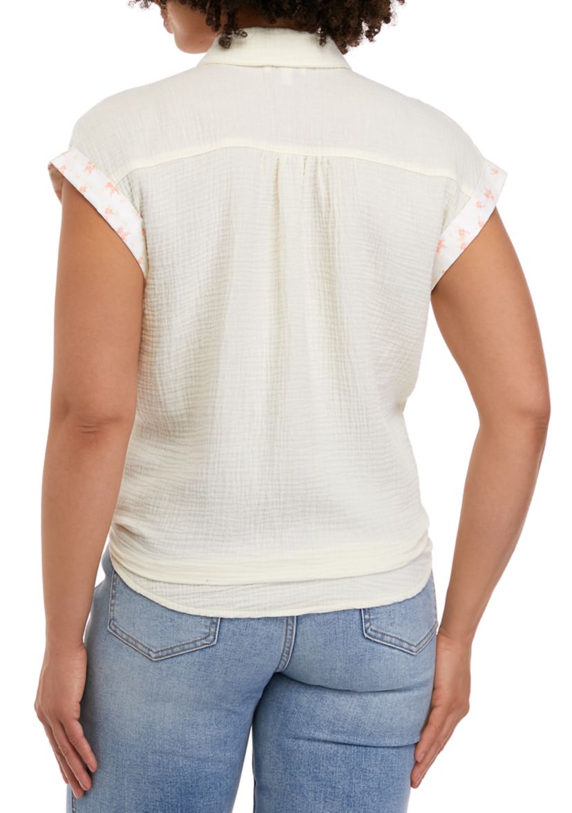 Short Sleeve Dolman Tie Front Shirt