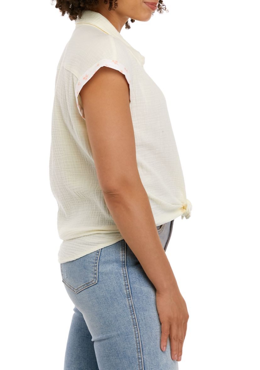 Short Sleeve Dolman Tie Front Shirt