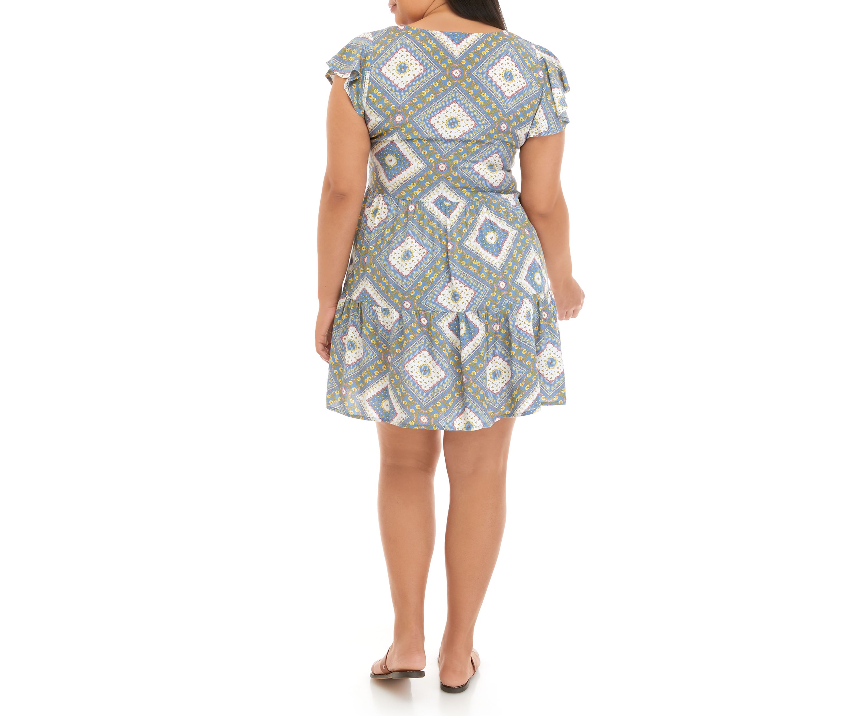 Plus Size Short Sleeve Button Down Tiered Dress