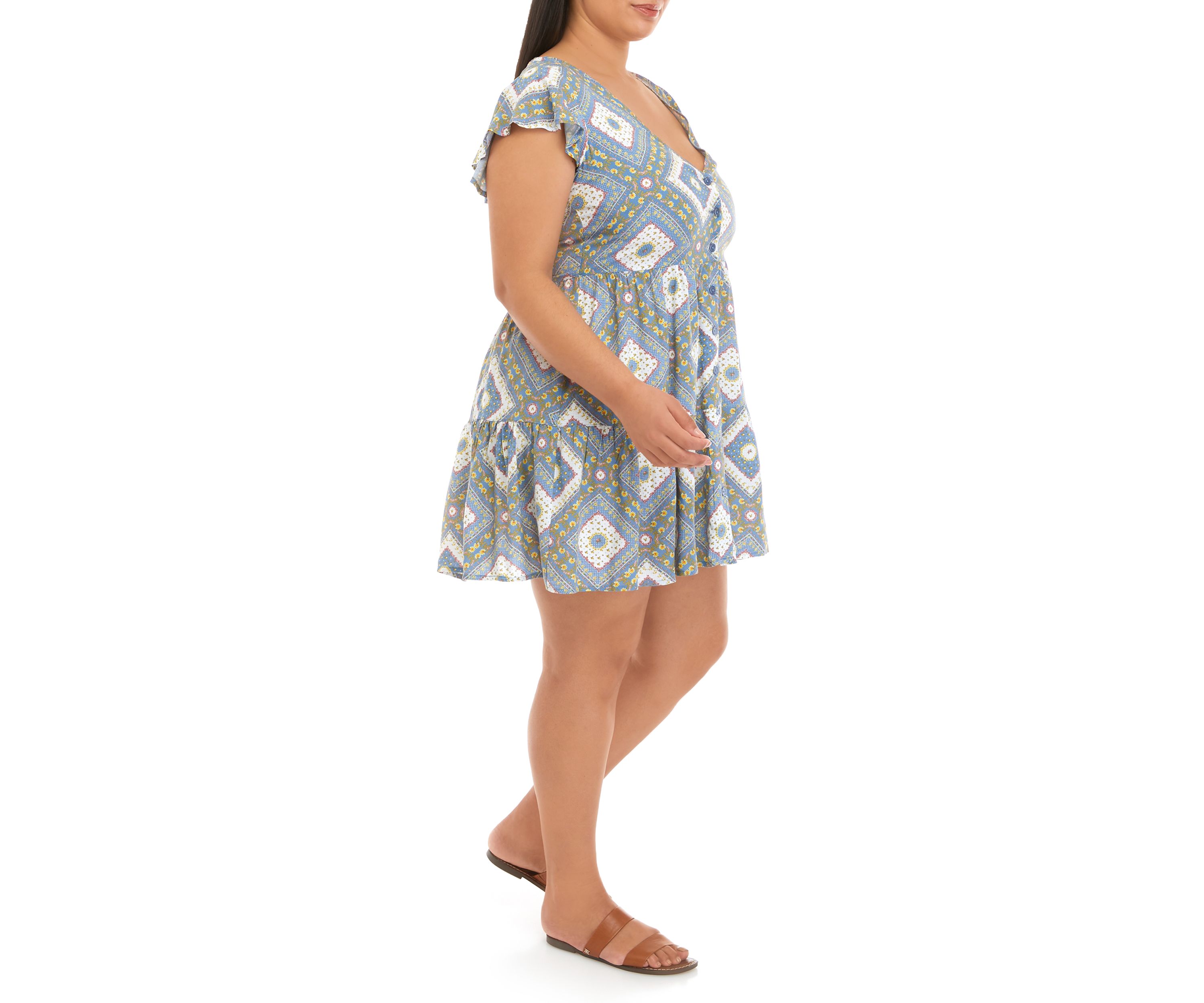 Plus Size Short Sleeve Button Down Tiered Dress