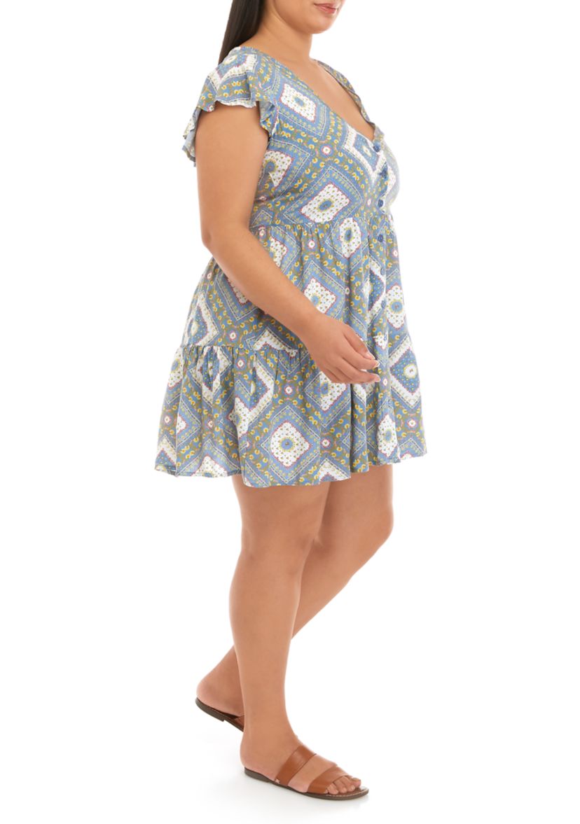 Plus Size Short Sleeve Button Down Tiered Dress