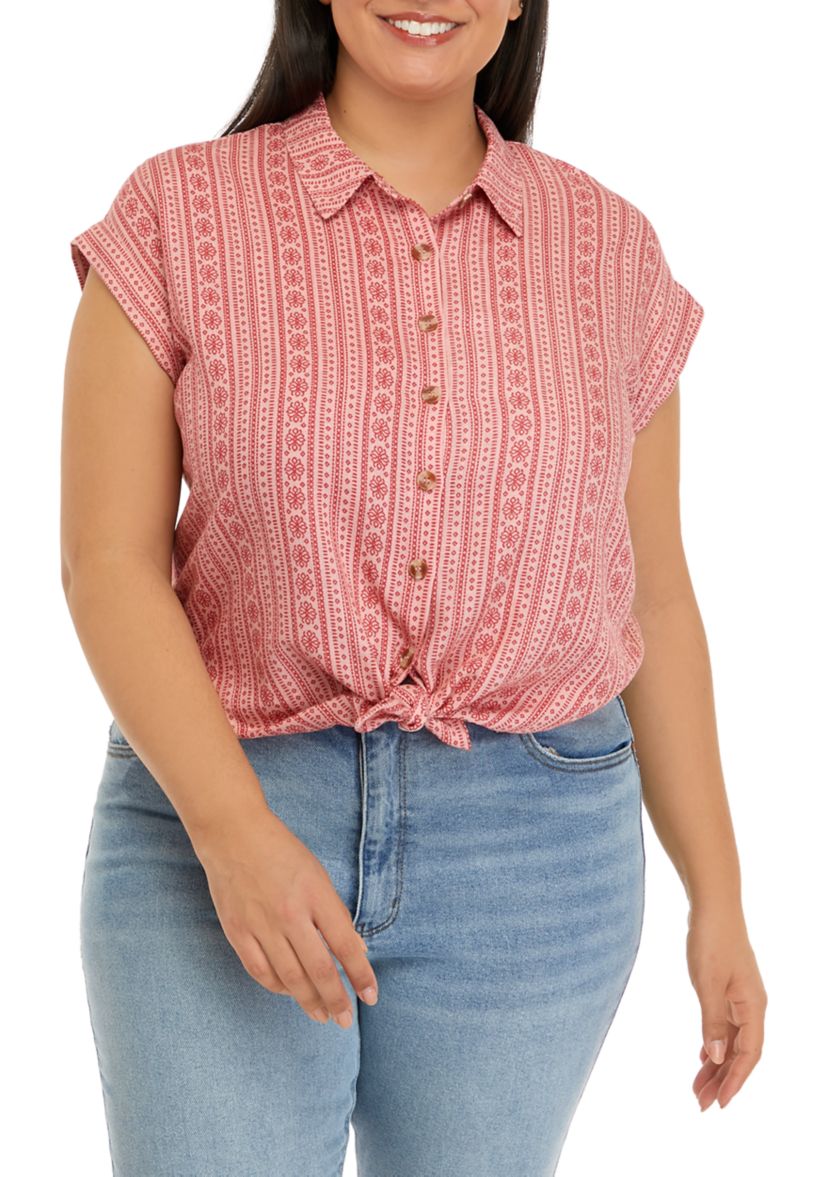 Plus Size Short Sleeve Camp Shirt