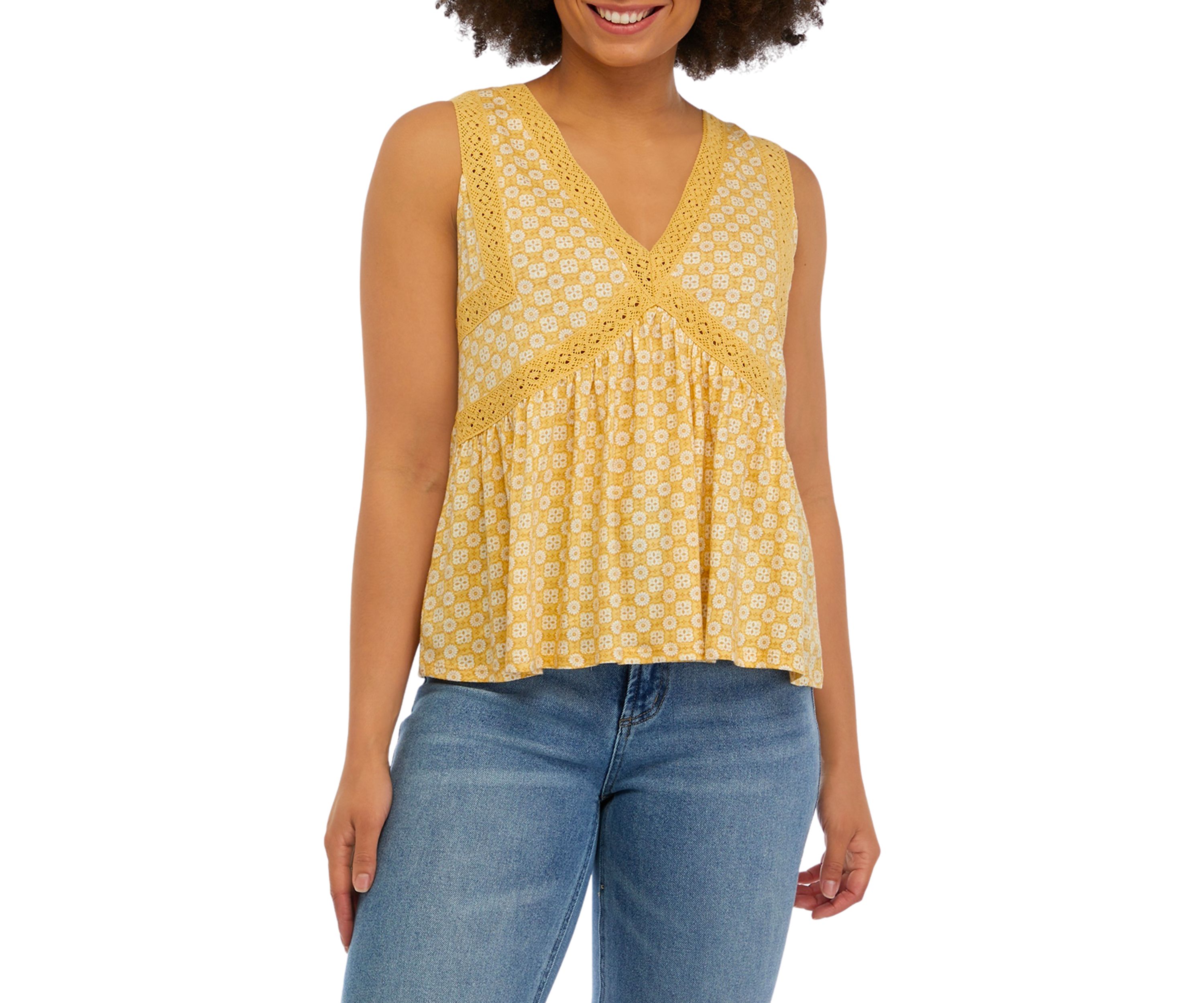 Juniors Printed V-Neck Top