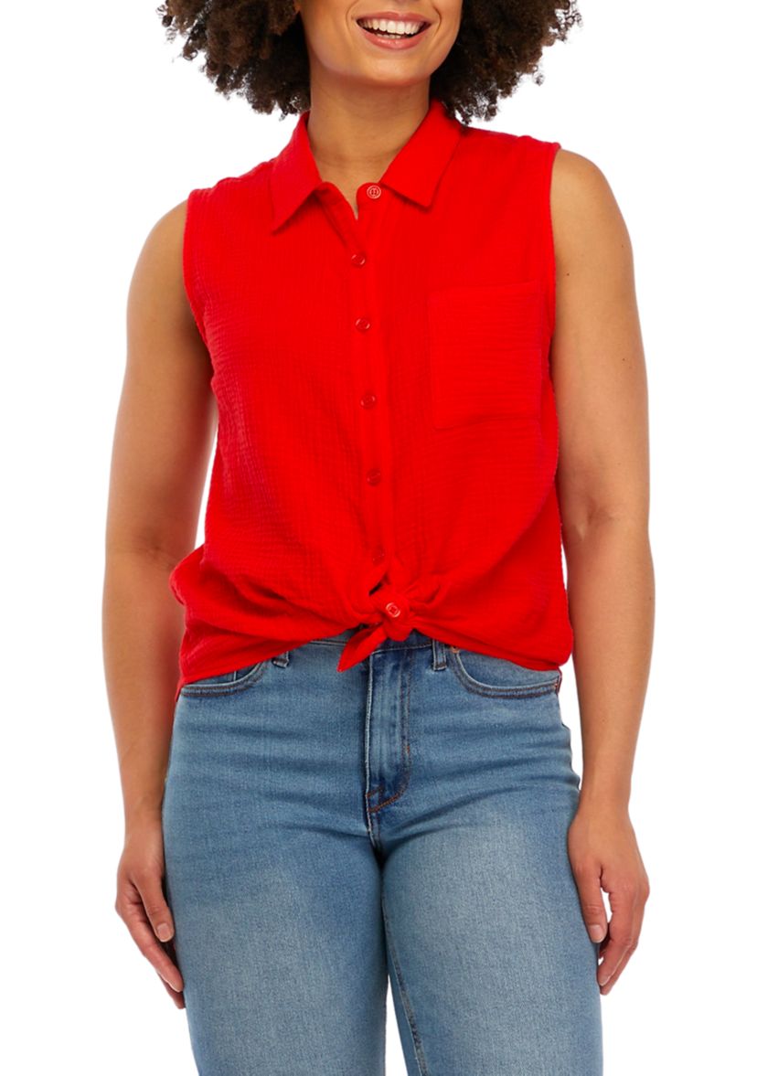 Sleeveless Tie Front Shirt
