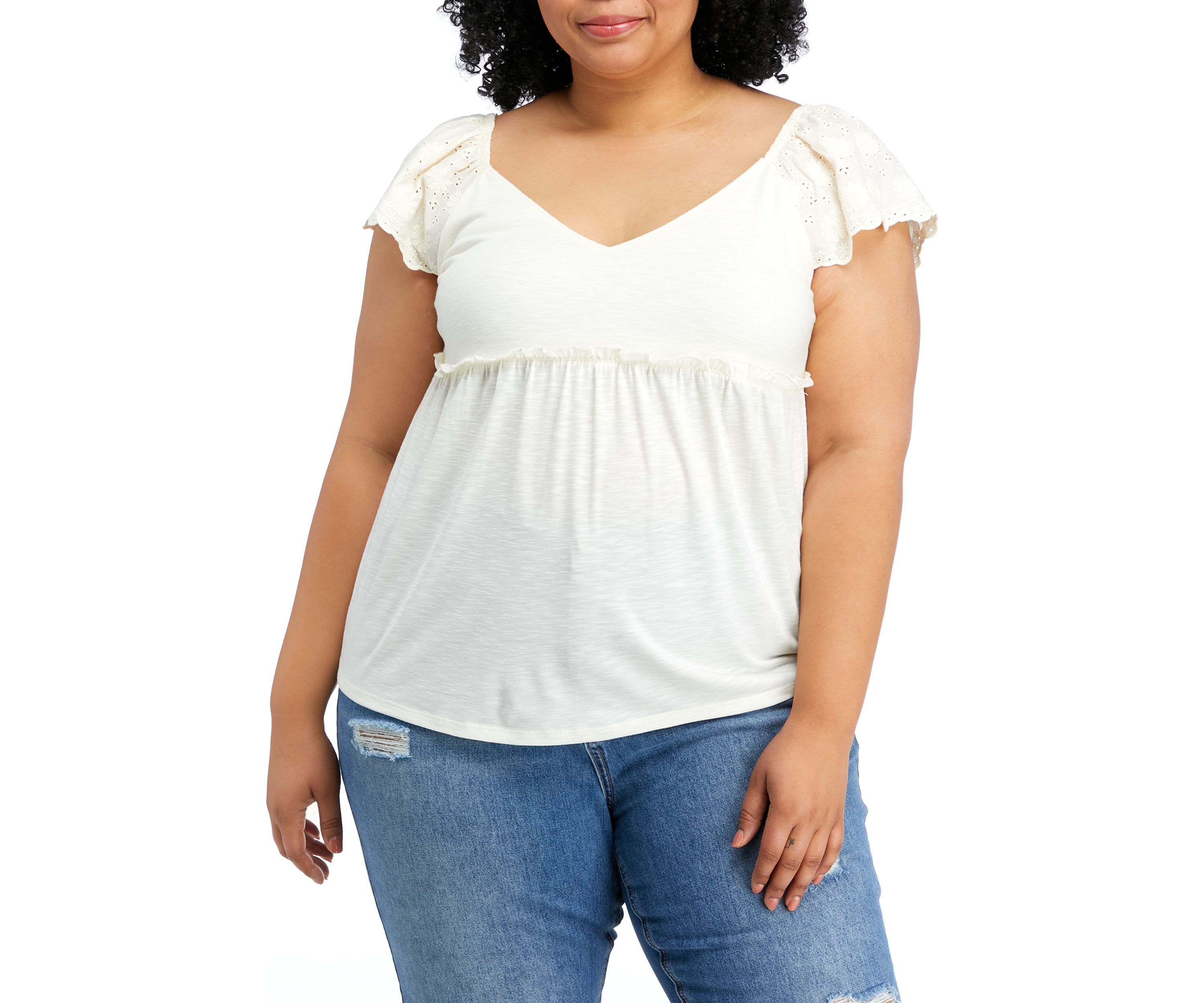 Plus Size Eyelet Babydoll Top