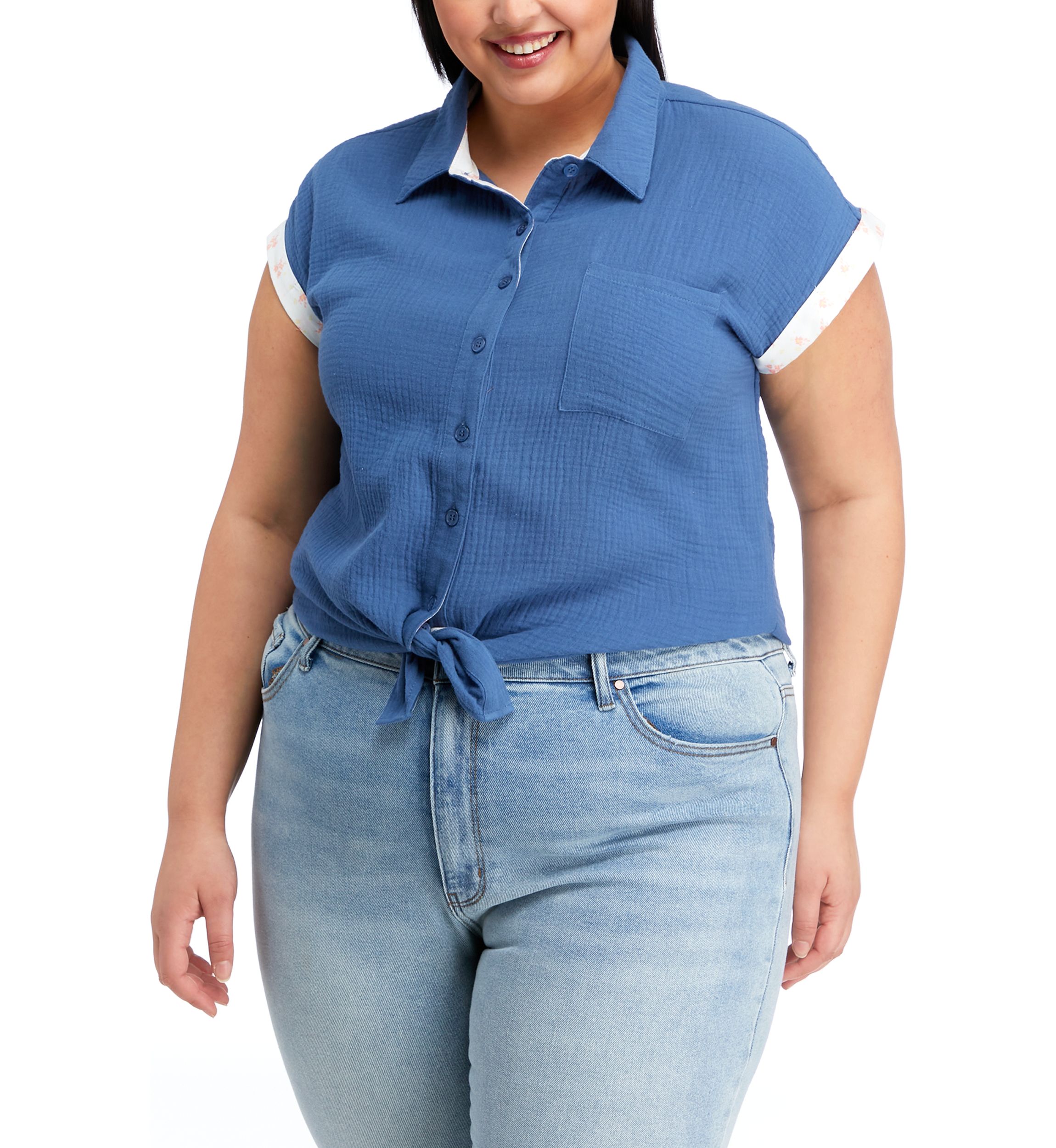 Plus Size Dolman Sleeve Collared Shirt 