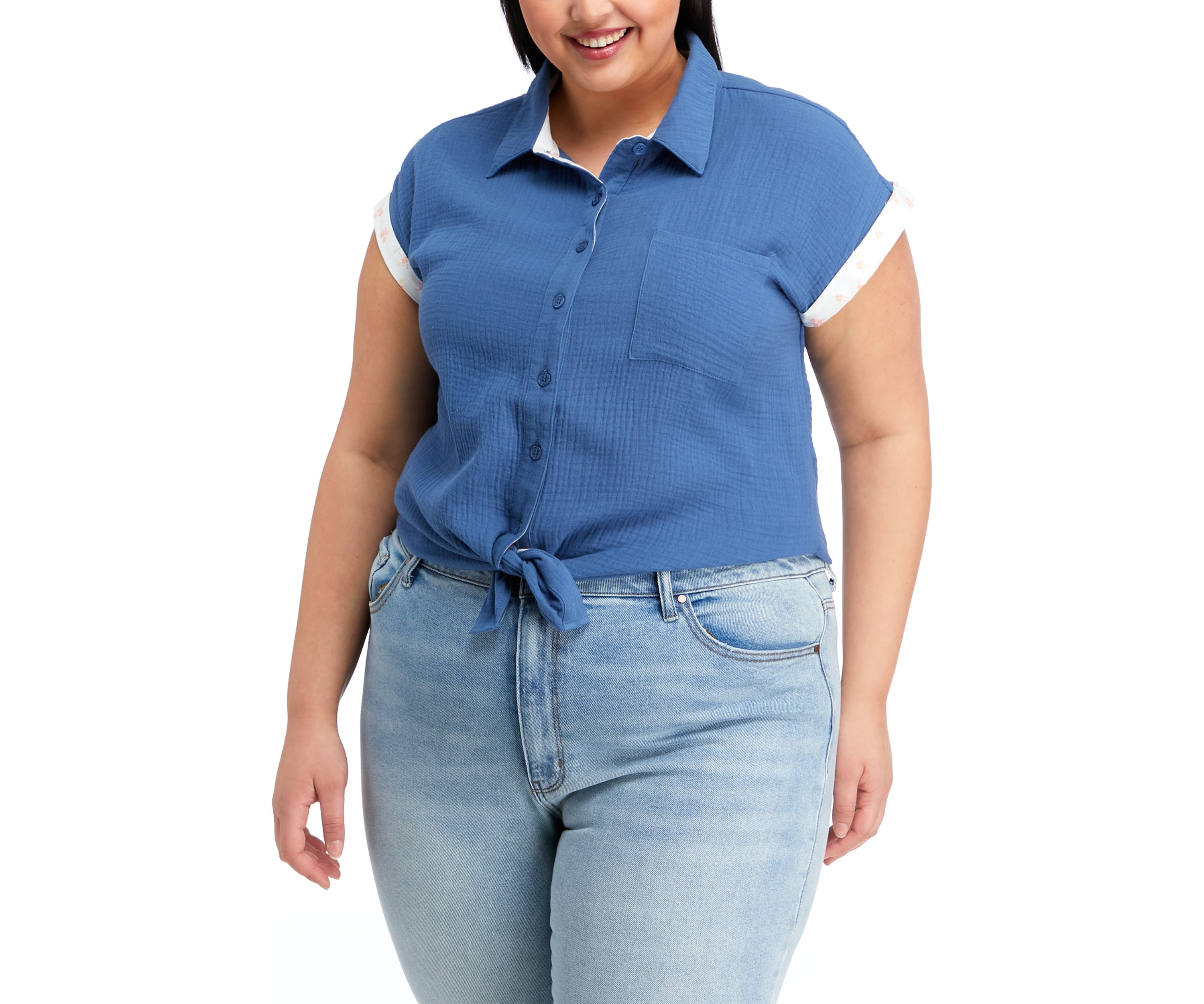 Plus Size Dolman Sleeve Collared Shirt 