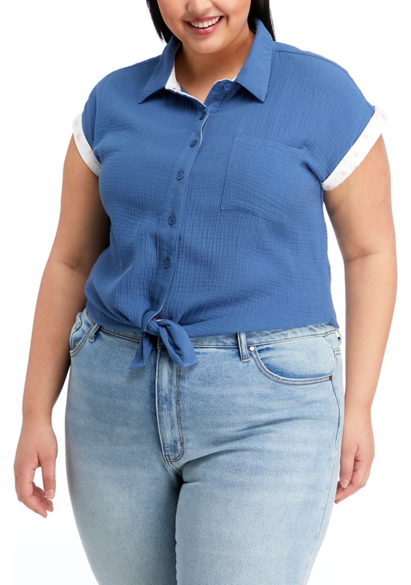 Plus Size Dolman Sleeve Collared Shirt 