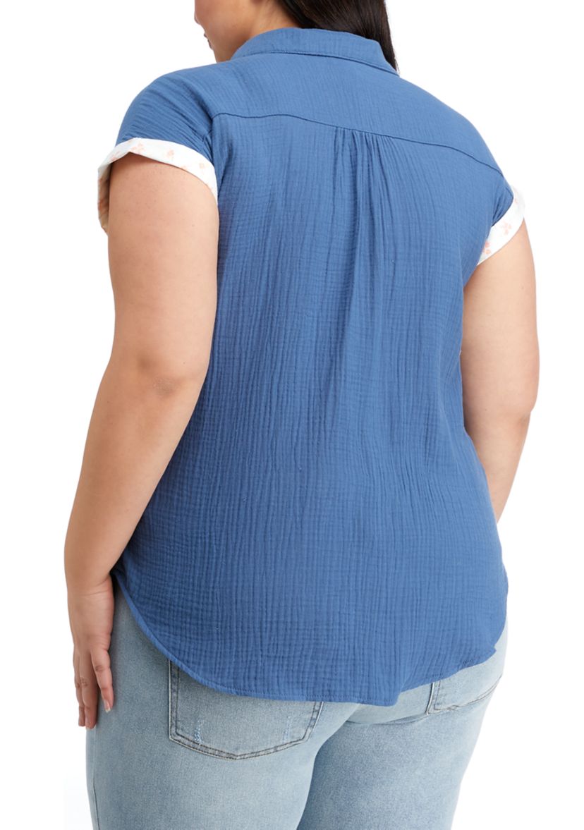 Plus Size Dolman Sleeve Collared Shirt 