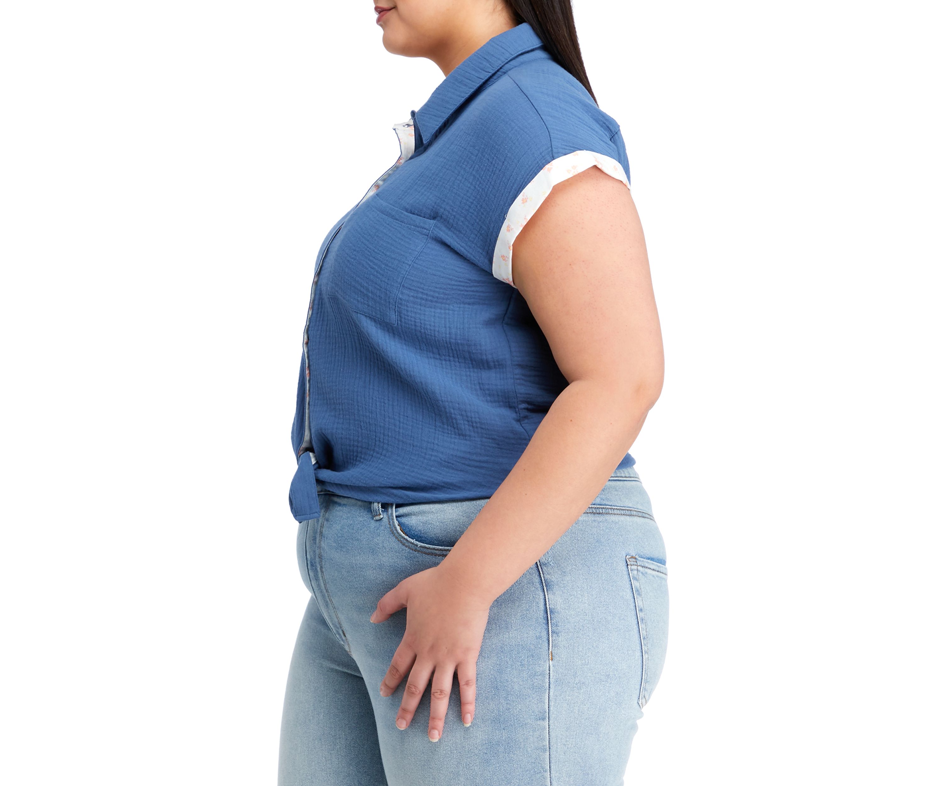 Plus Size Dolman Sleeve Collared Shirt 