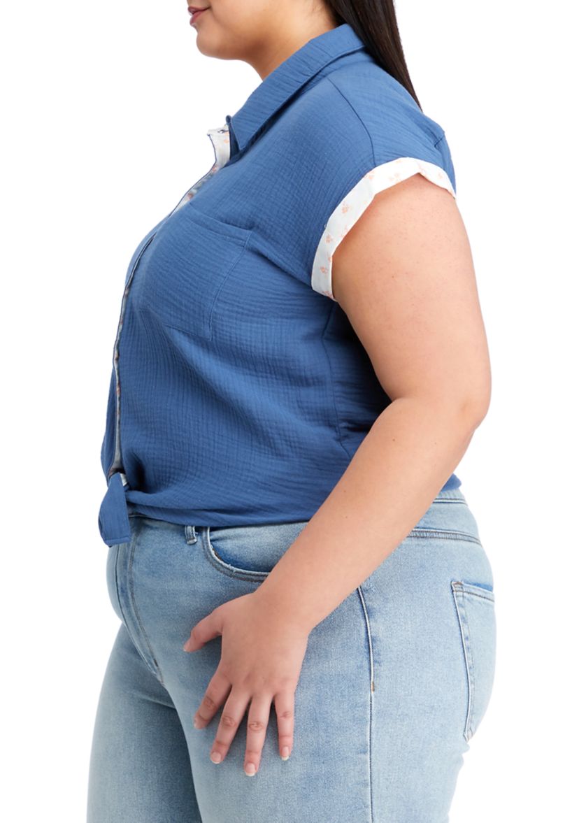 Plus Size Dolman Sleeve Collared Shirt 