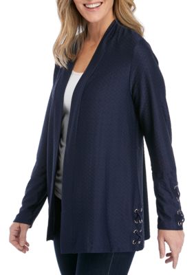 kim rogers textured cardigan with grommet tri