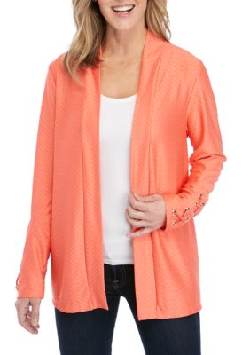 kim rogers textured cardigan with grommet tri