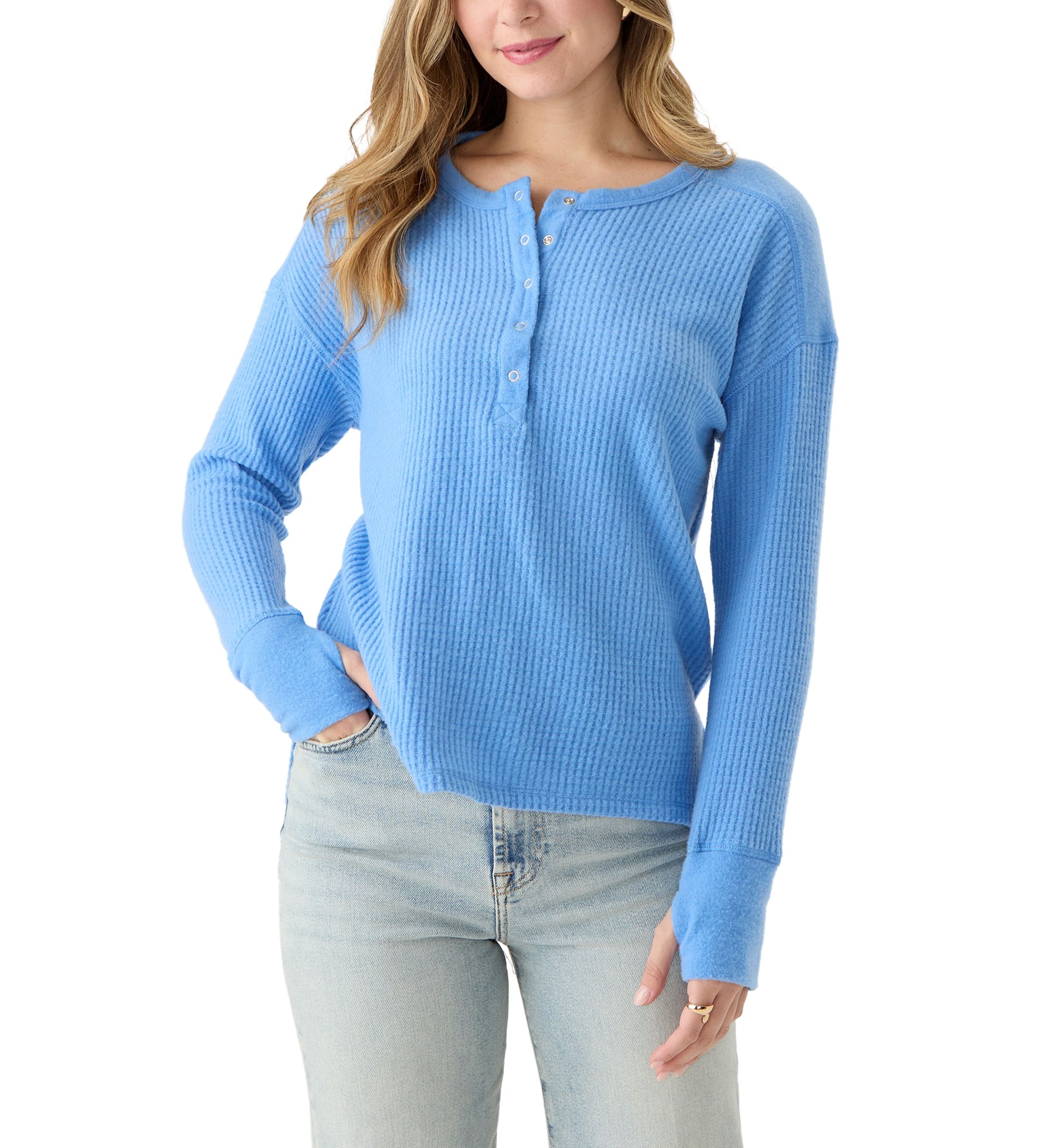 Womens Textured Cozy Knit Henley Shirt 