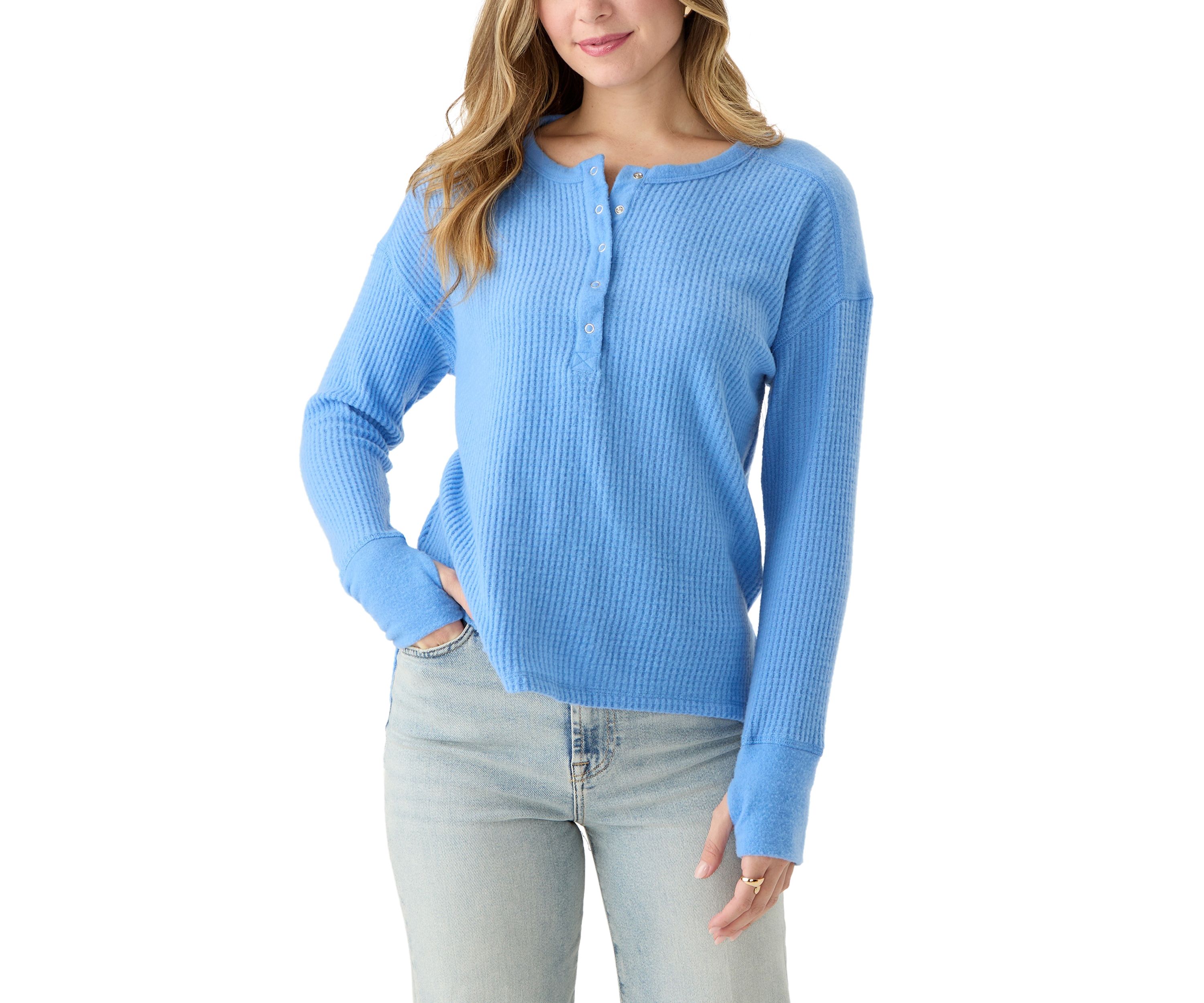 Womens Textured Cozy Knit Henley Shirt 