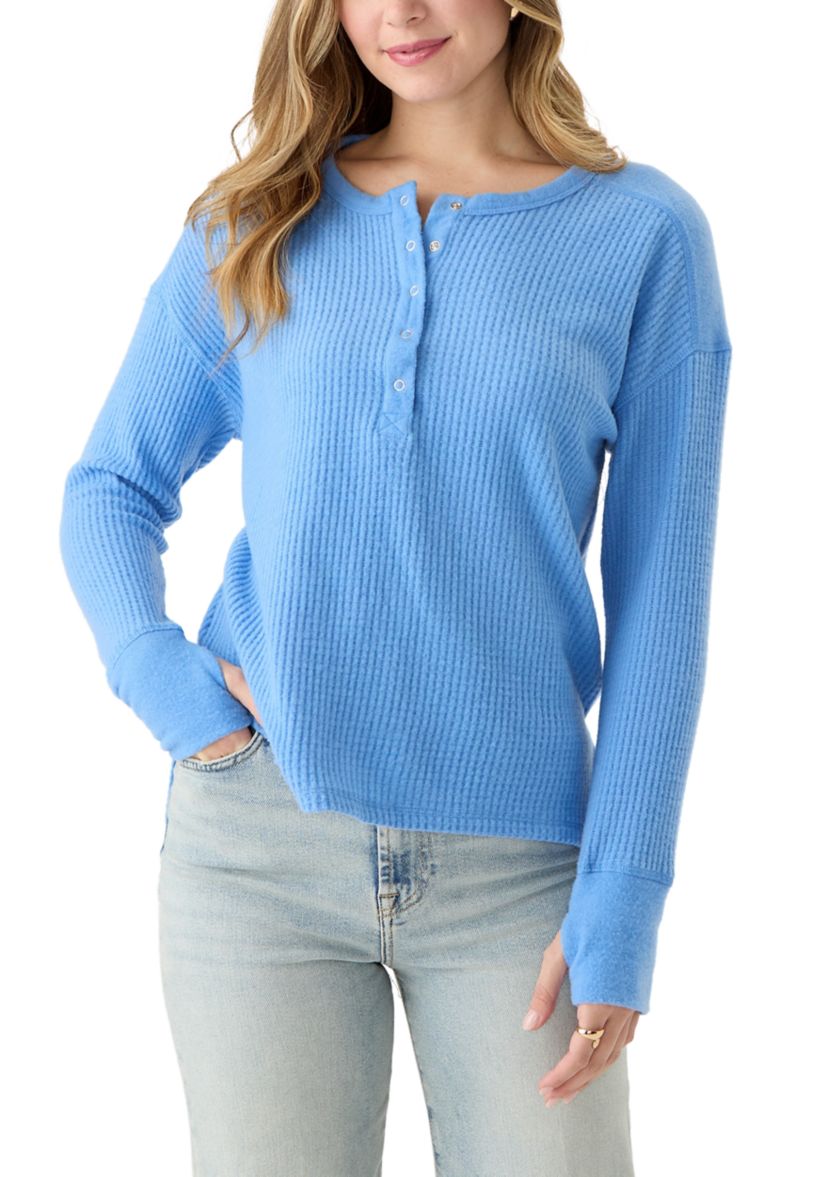 Womens Textured Cozy Knit Henley Shirt 