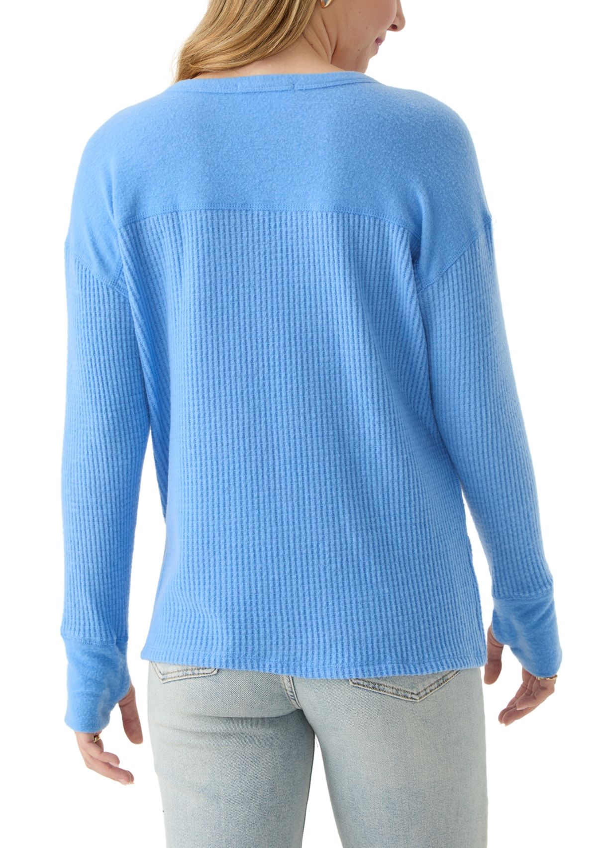 Womens Textured Cozy Knit Henley Shirt 