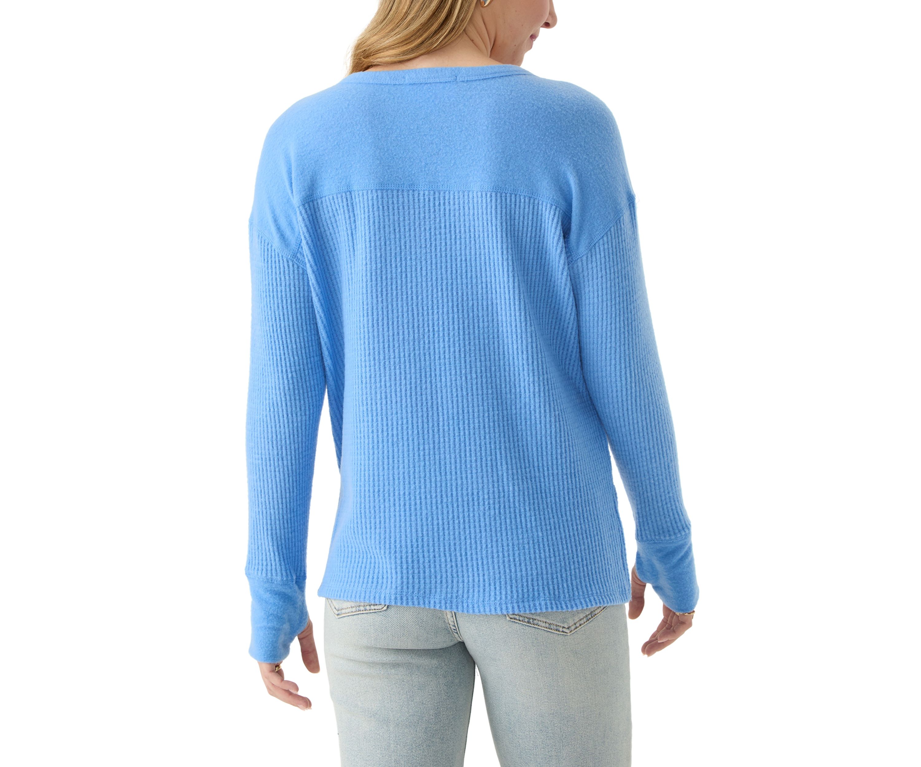 Womens Textured Cozy Knit Henley Shirt 