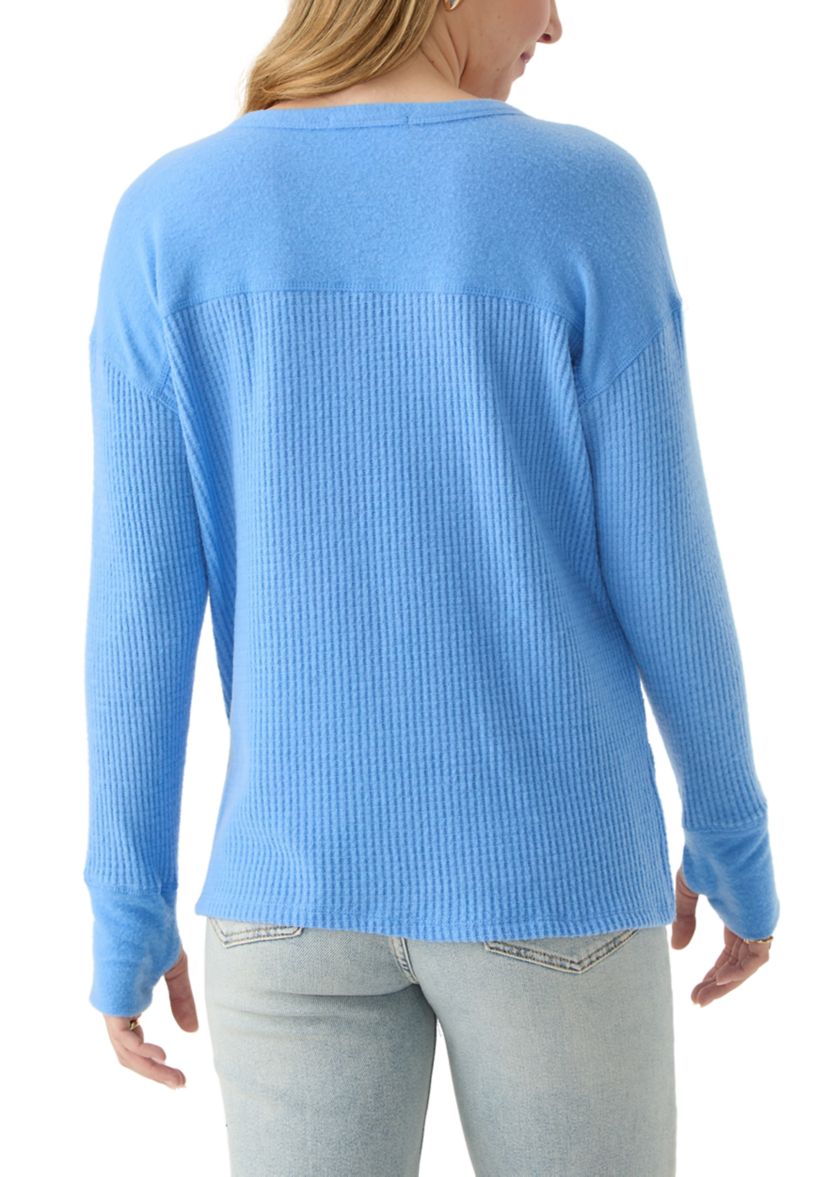 Womens Textured Cozy Knit Henley Shirt 