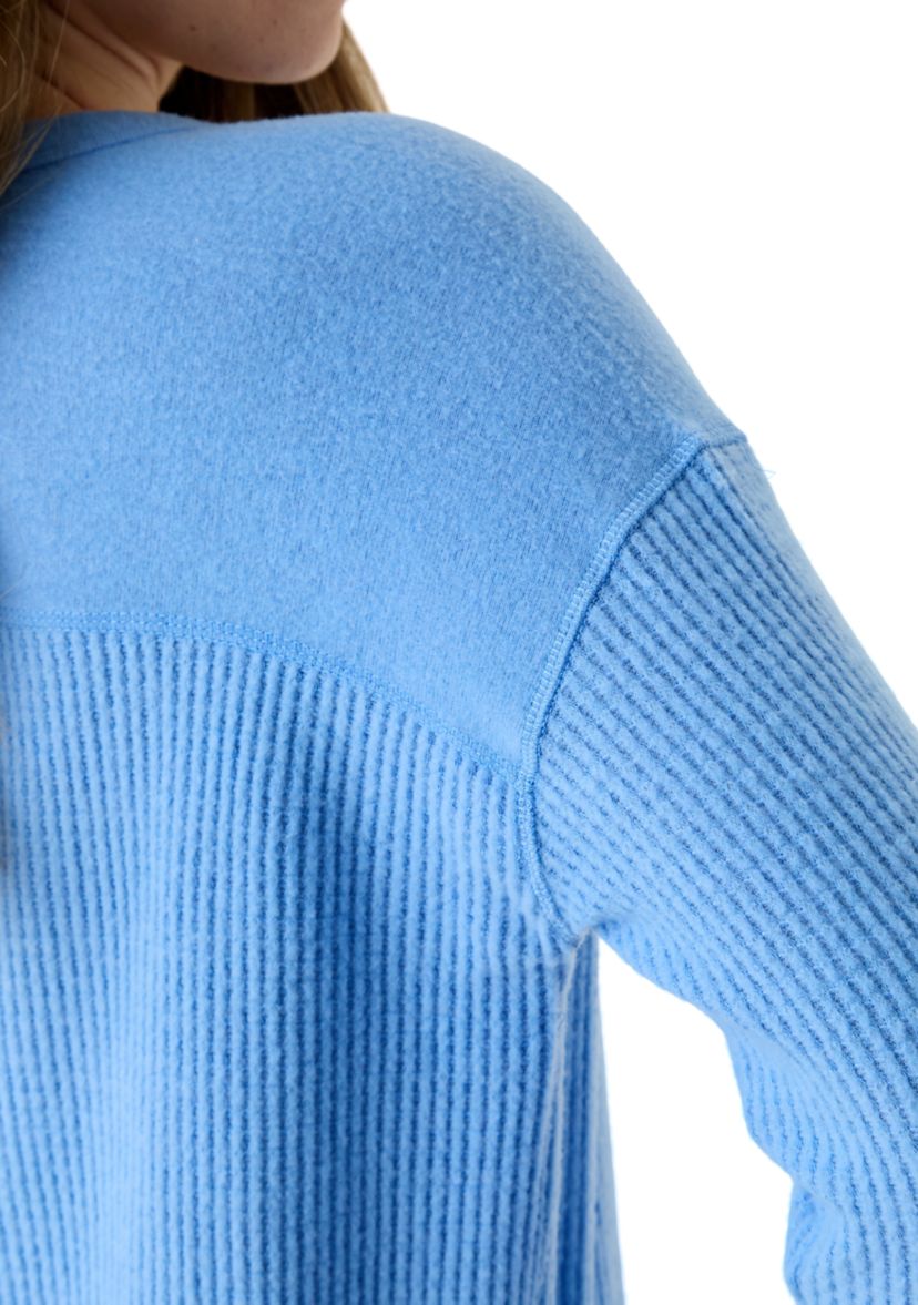 Womens Textured Cozy Knit Henley Shirt 
