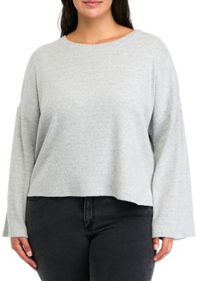 OLIVE + OAK Women's Plus Size Solid Rib Cozy Crew Sweater, Grey, 4X