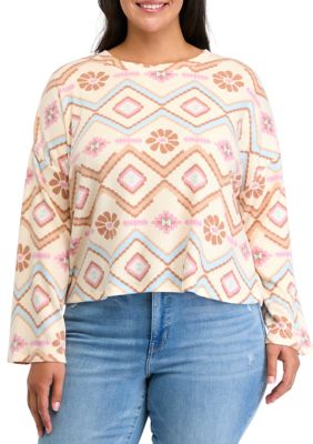 OLIVE + OAK Women's Plus Size Solid Rib Cozy Crew Sweater