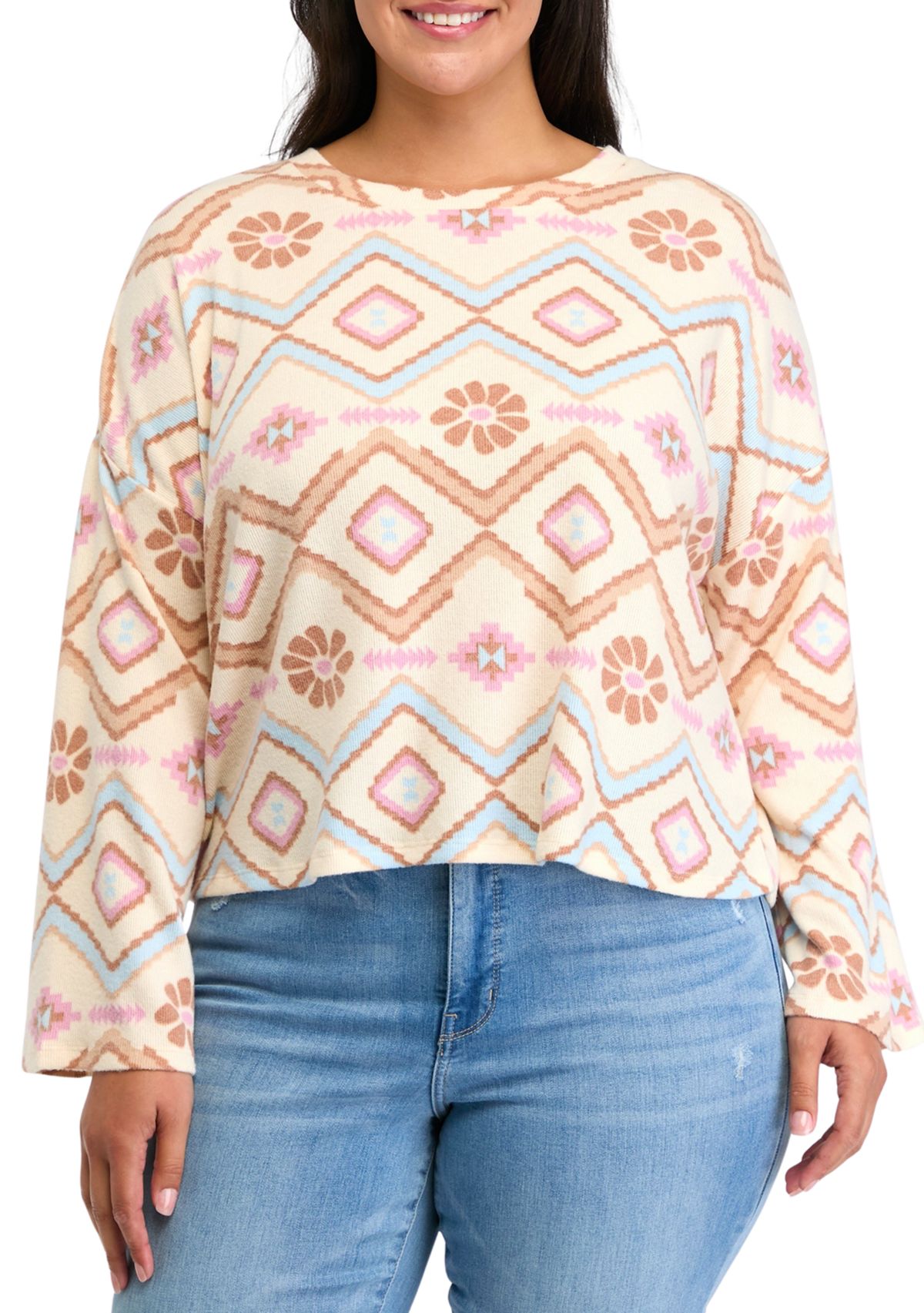 Plus Size Solid Rib Cozy Crew Sweater 