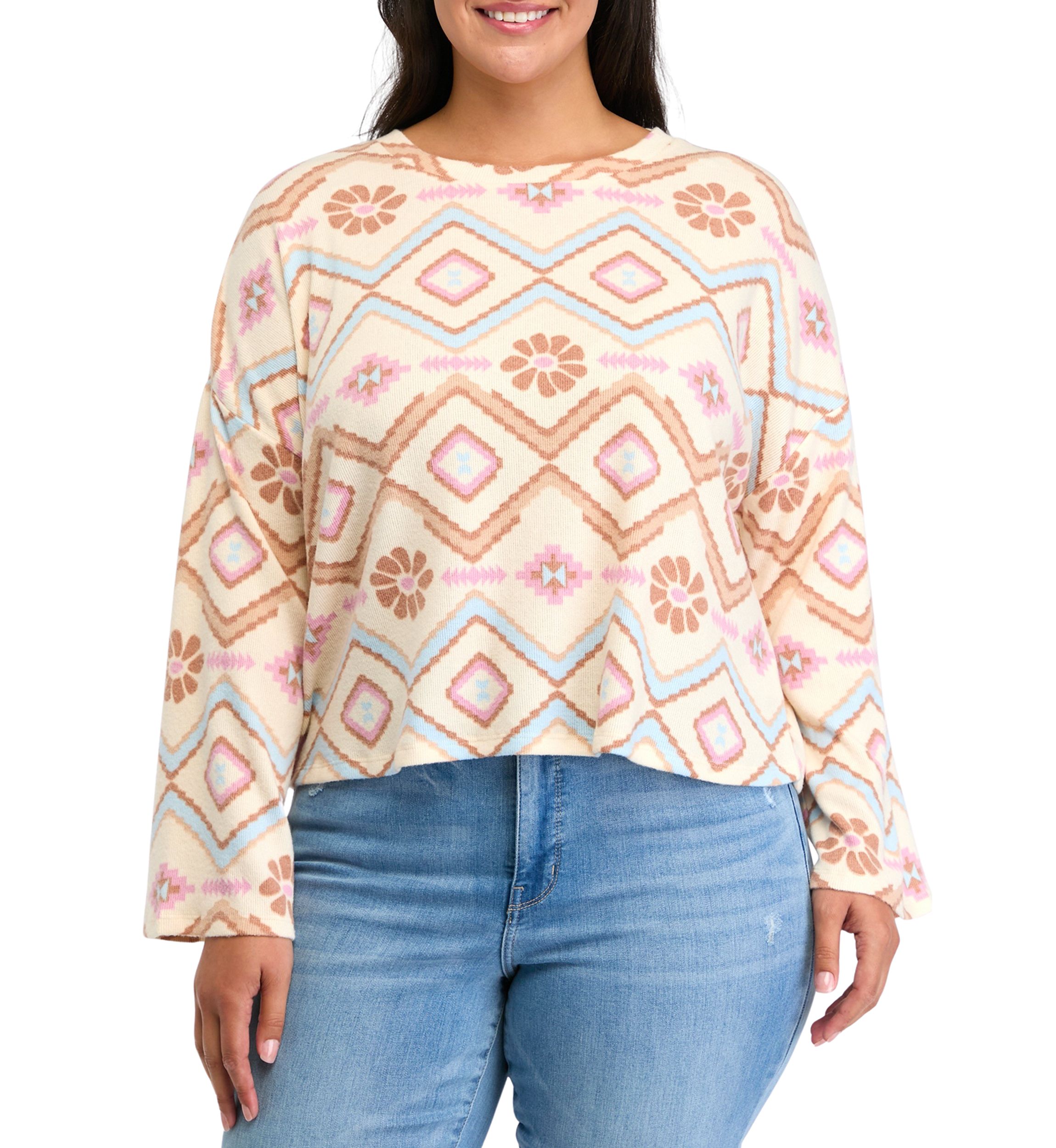 Plus Size Solid Rib Cozy Crew Sweater 