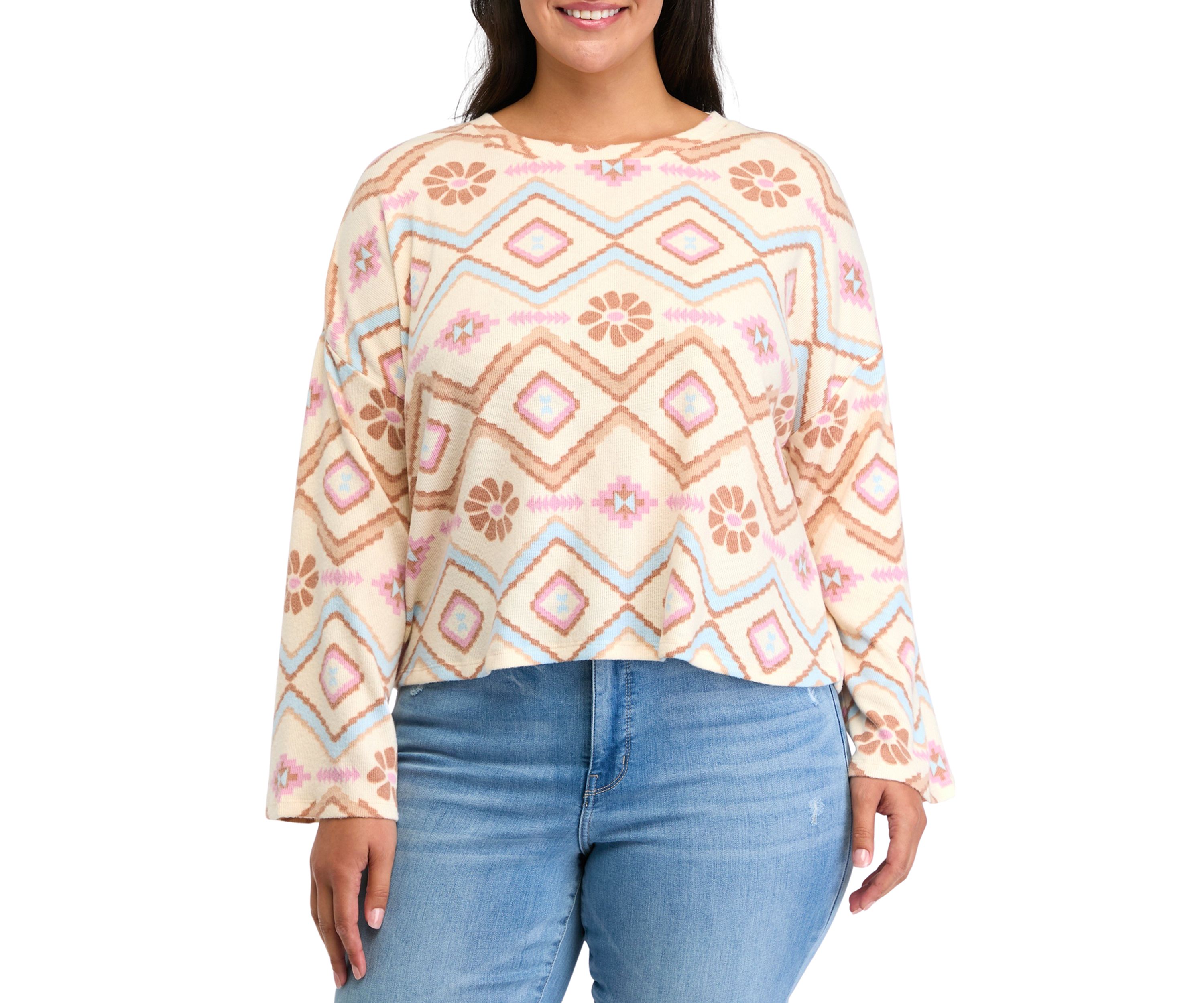 Plus Size Solid Rib Cozy Crew Sweater 