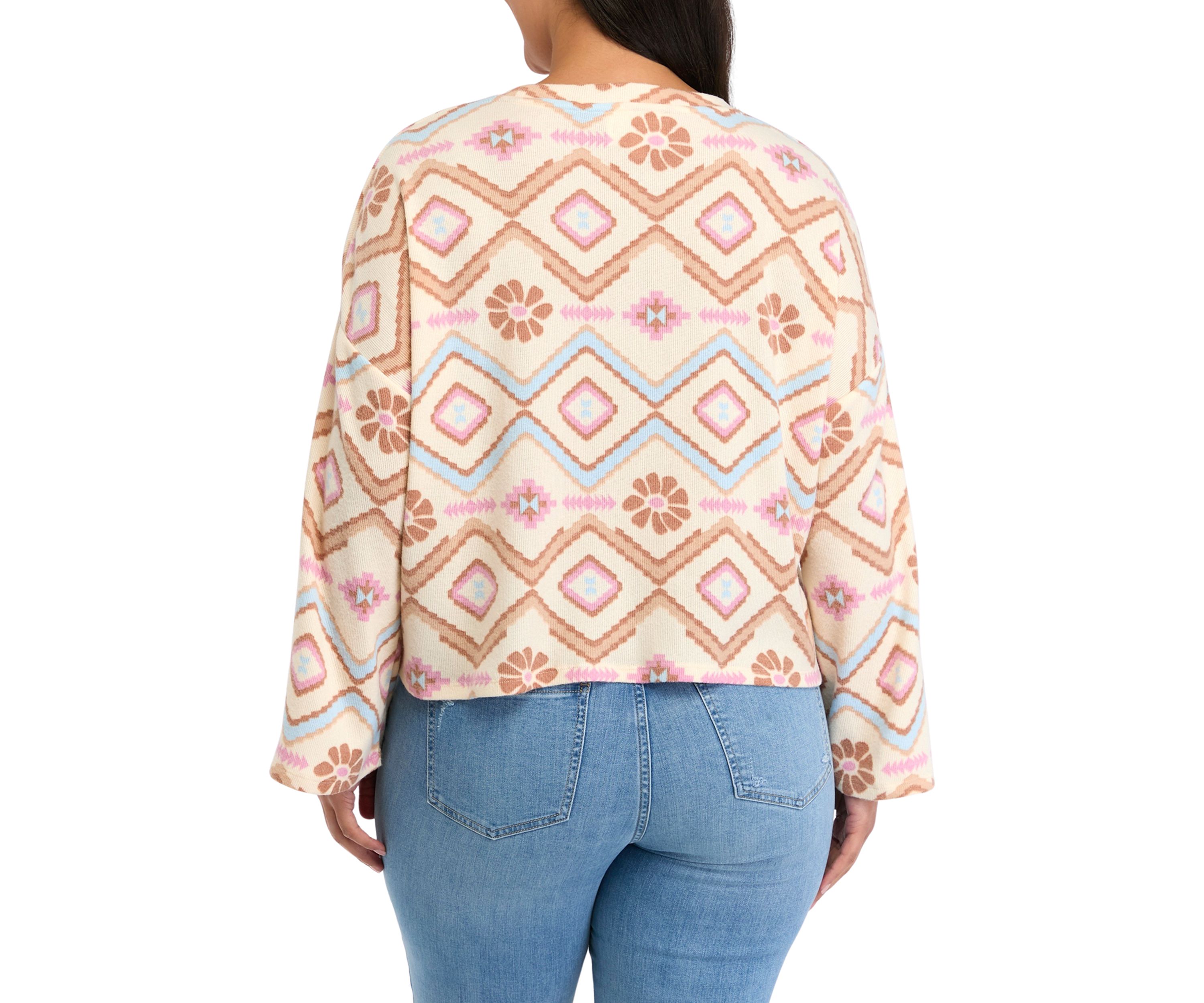 Plus Size Solid Rib Cozy Crew Sweater 