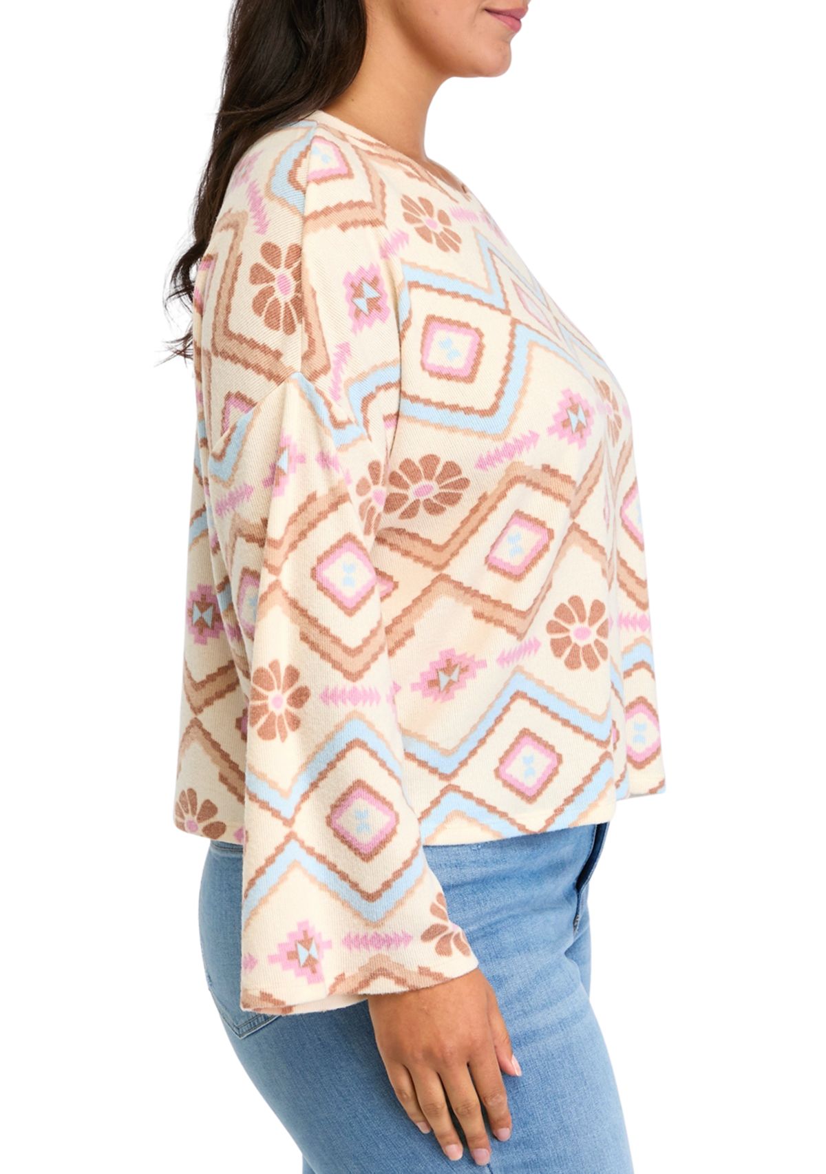 Plus Size Solid Rib Cozy Crew Sweater 