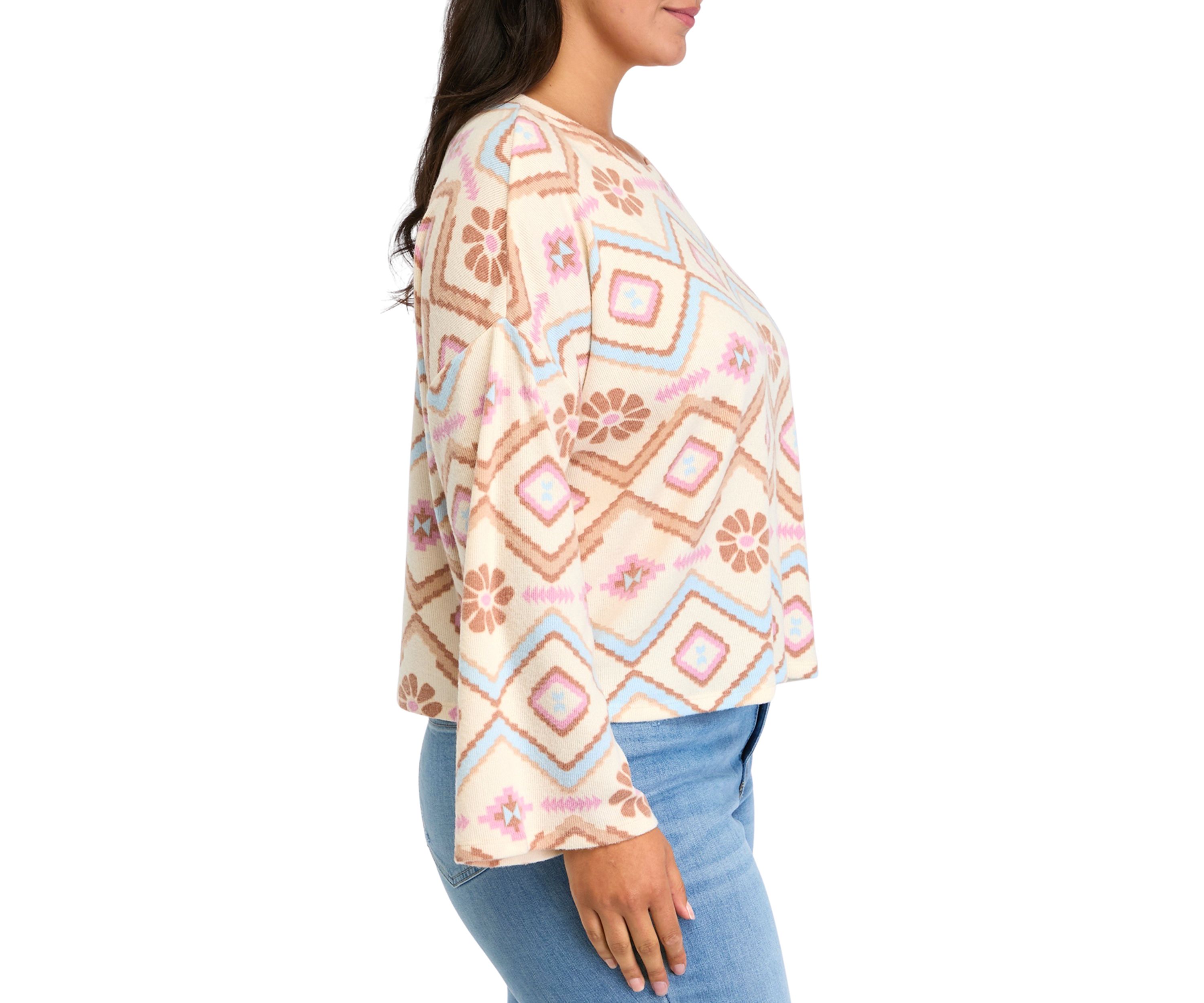 Plus Size Solid Rib Cozy Crew Sweater 