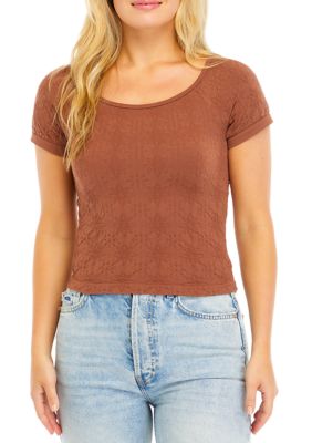OLIVE + OAK Women's Short Sleeve Jacquard Seamless Top, XS/S