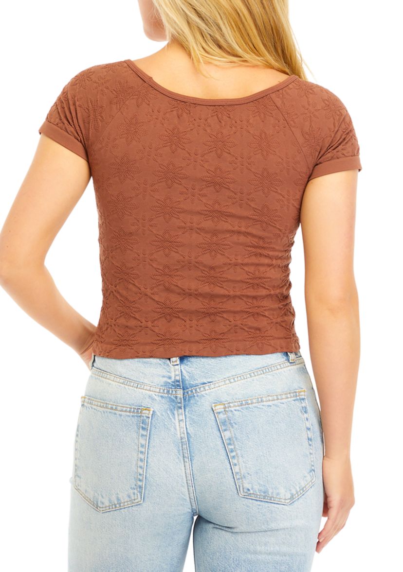 Juniors Short Sleeve Jacquard Seamless Top 