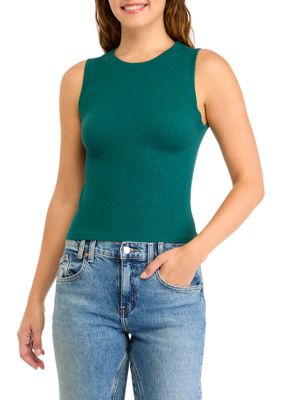 OLIVE + OAK Women's Ribbed Seamless Tank Top, Teal, XS/S