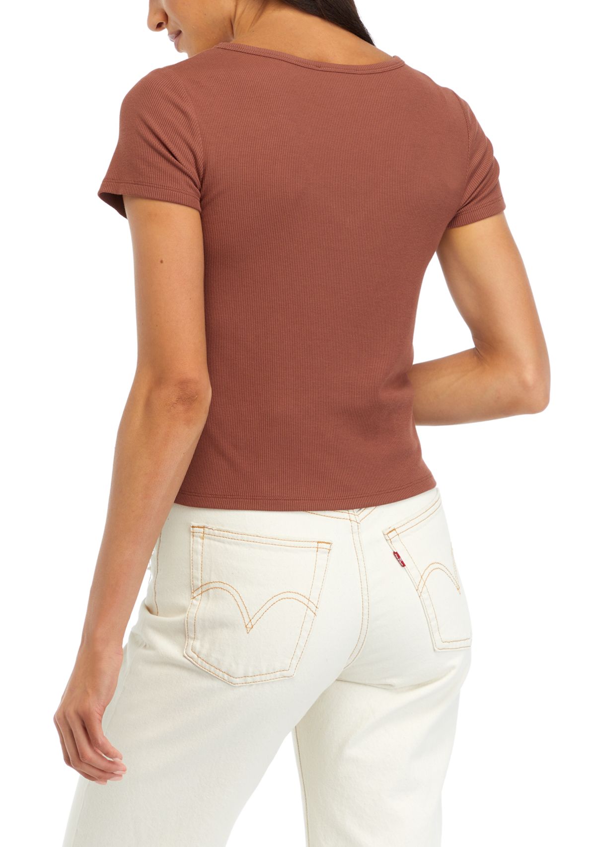 	  Womens Short Sleeve Ribbed T-Shirt 