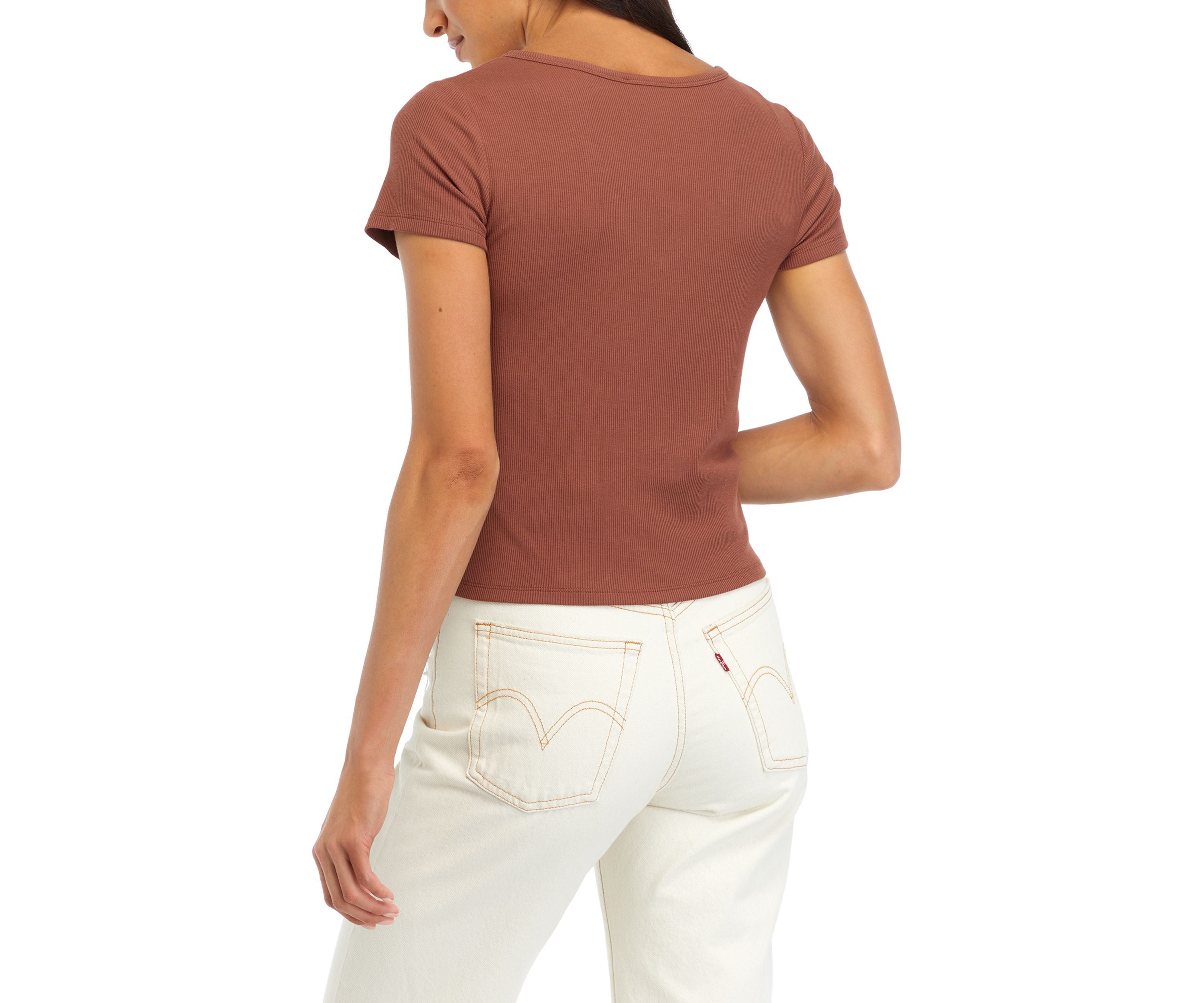 	  Womens Short Sleeve Ribbed T-Shirt 