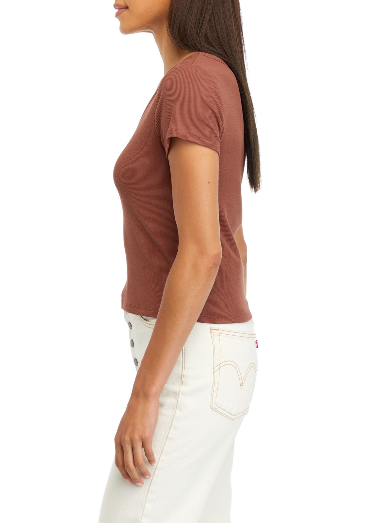 	  Womens Short Sleeve Ribbed T-Shirt 