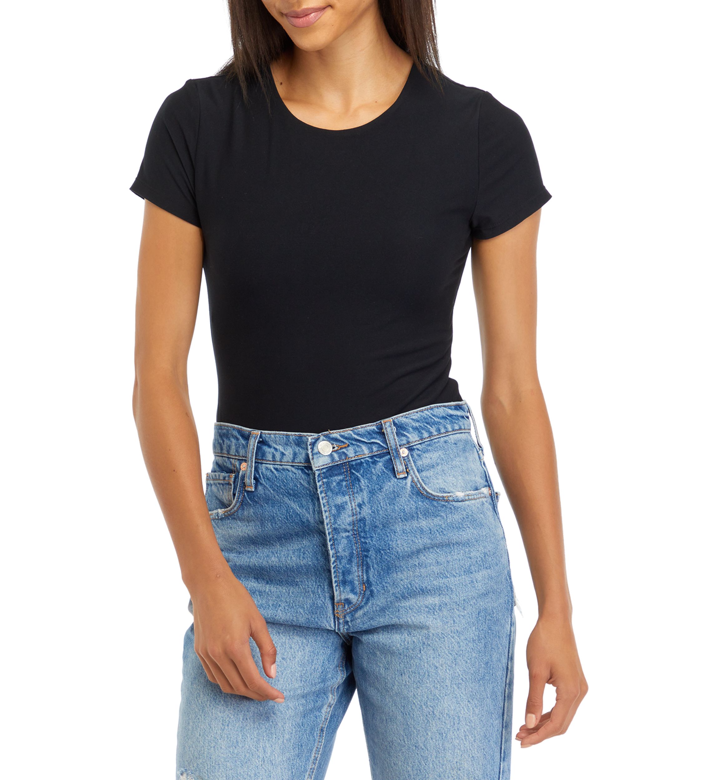Juniors Short Sleeve Peached Jersey Bodysuit