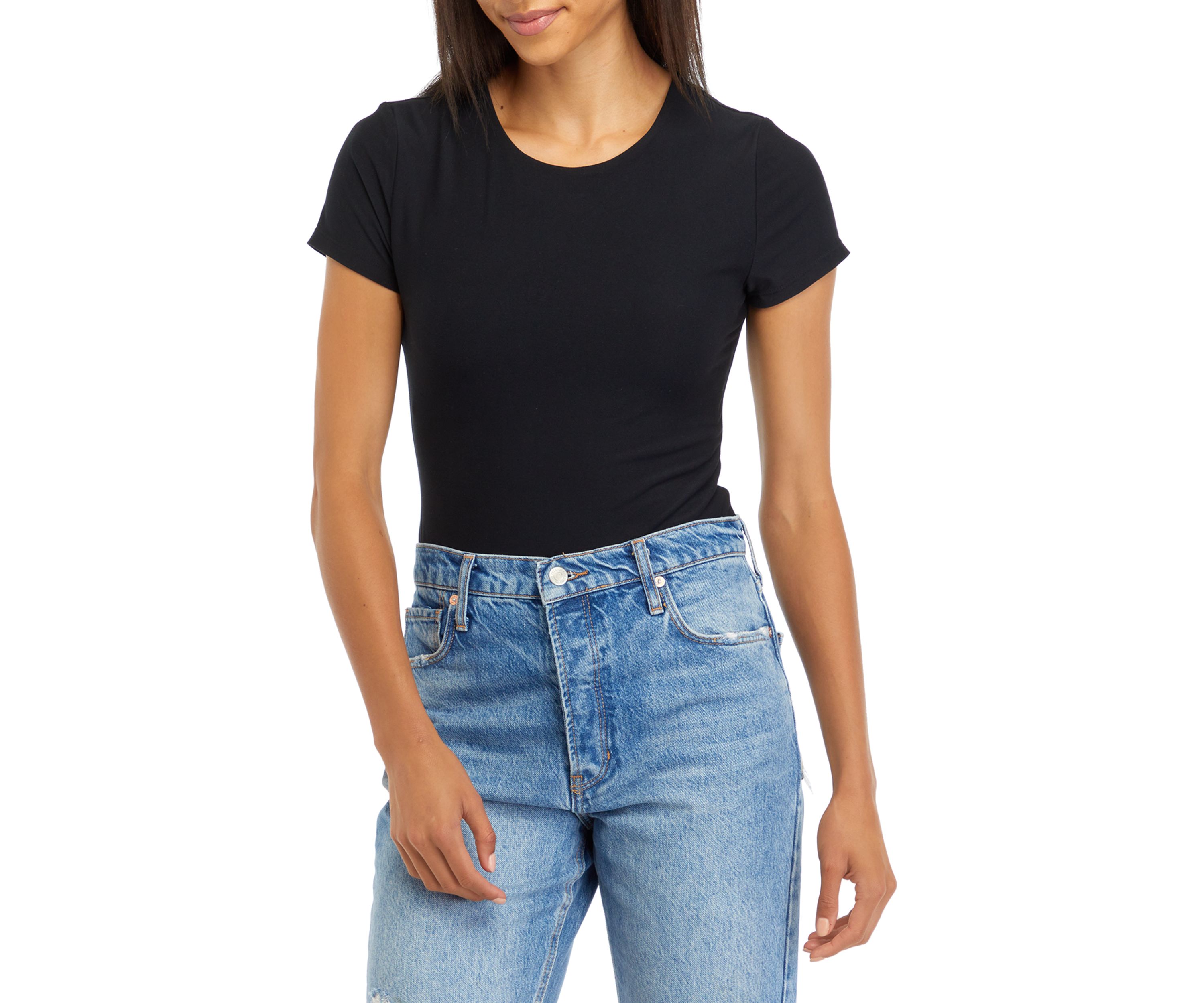 Juniors Short Sleeve Peached Jersey Bodysuit