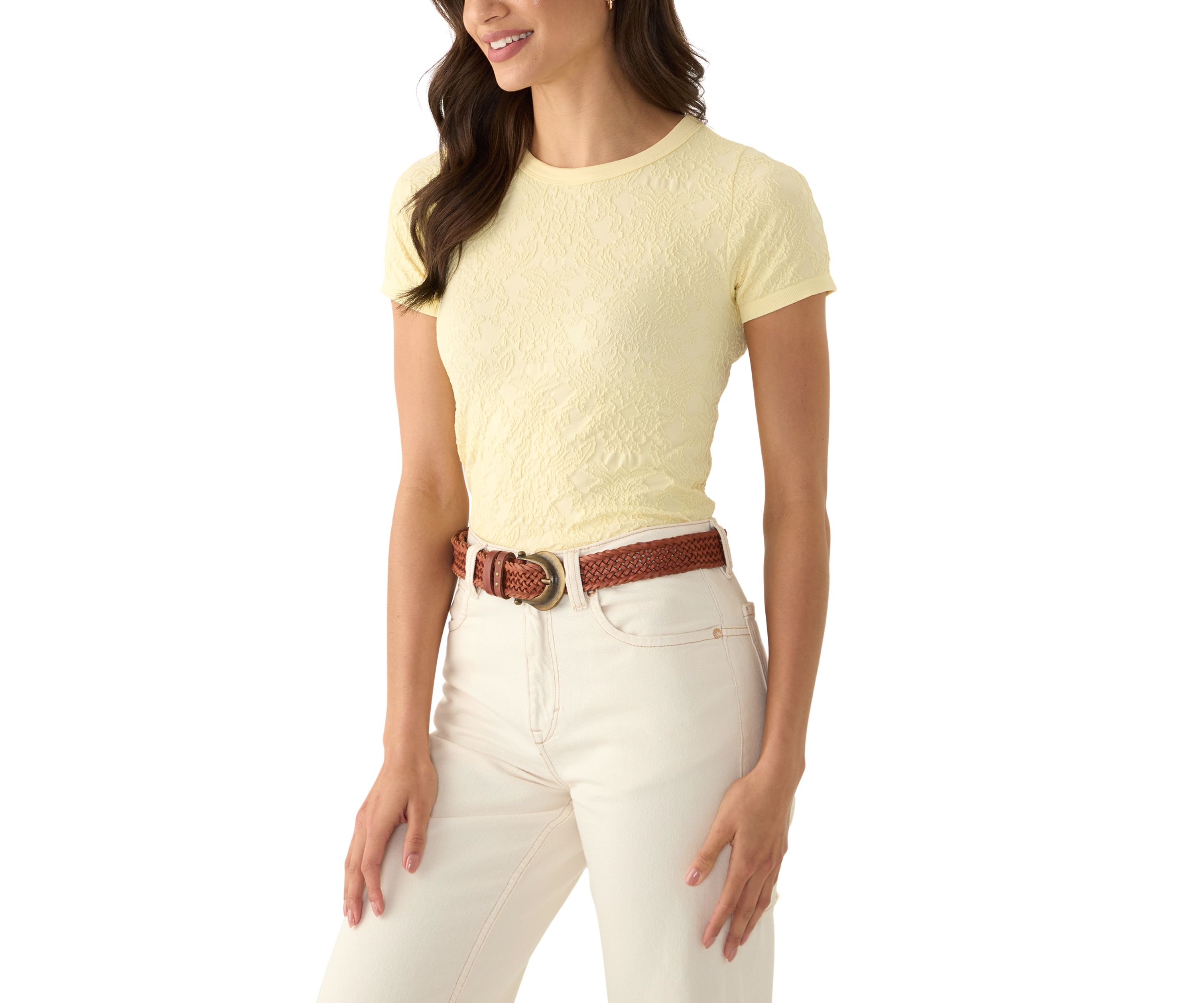 Womens Floral Embroidered Seamless Top